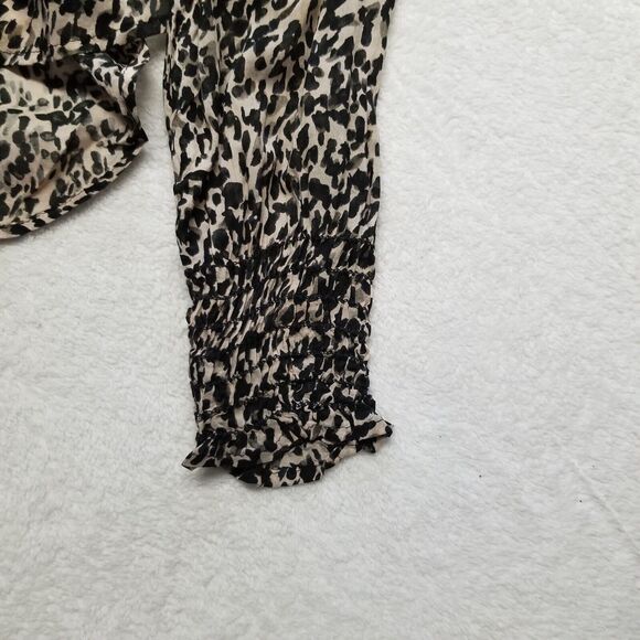 Cloth & Stone Small Top Sheer Leopard Long Sleeve Shirt Smocked Waist & Wrist - Picture 3 of 10